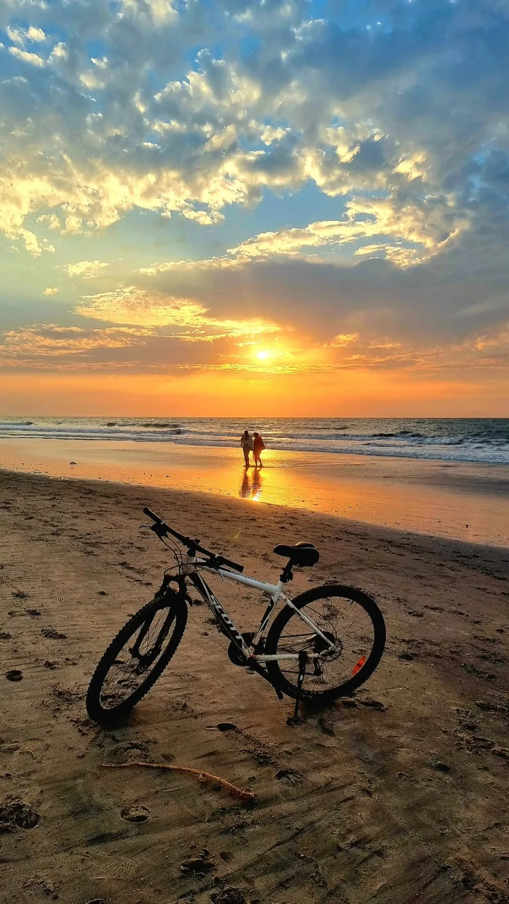 Bicycle on a quiet beach at sunset